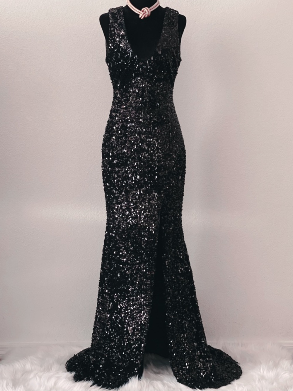 BADGLEY MISCHKA Velvet Sequin Slit Gown - Picture 2 of 12
